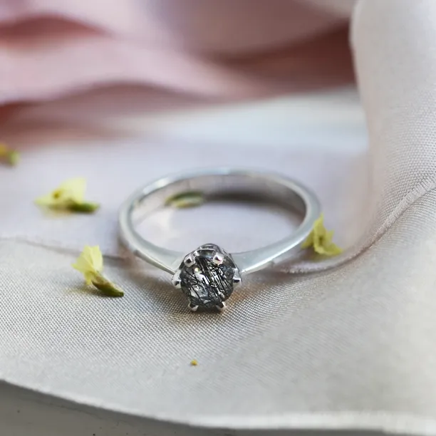 Gold ring with rutile quartz FLORA Image