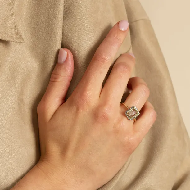 Zlatý halo prsten se salt and pepper diamanty LUCIA Image