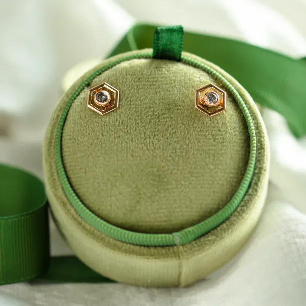 Zlaté náušnice ve tvaru hexagonu s vyměnitelným drahokamem SAM Image