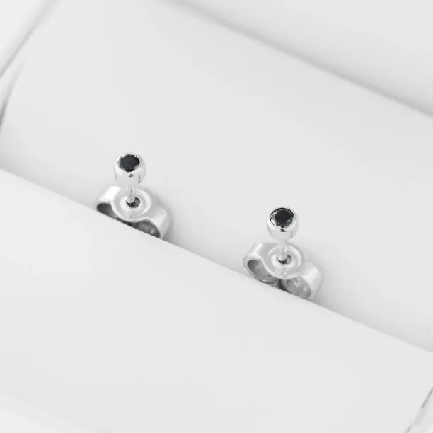 Zlaté minimalistické puzetové náušnice s černými diamanty ANY Image