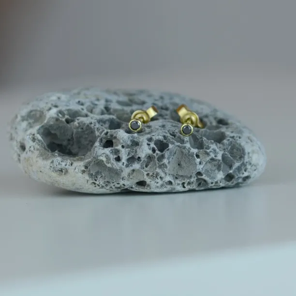 Zlaté minimalistické puzetové náušnice s černými diamanty ANY Image