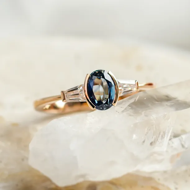 Unique teal sapphire and moissanite ring MAYLA Image