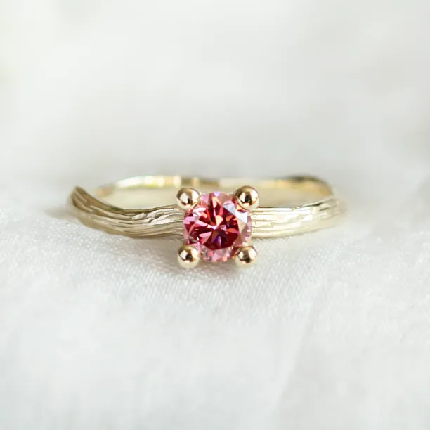 Pink lab grown diamond twig engagement ring ROWIK Image