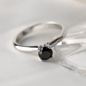 Platinum engagement ring with black diamond FLORA Thumbnail