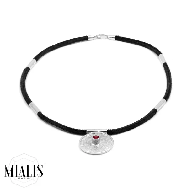 Jedinečný náhrdelník ve stylu mayského kalendáře s českým granátem Image