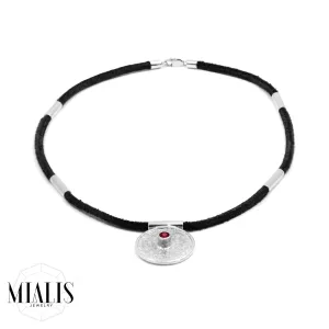 Jedinečný náhrdelník ve stylu mayského kalendáře s českým granátem Thumbnail