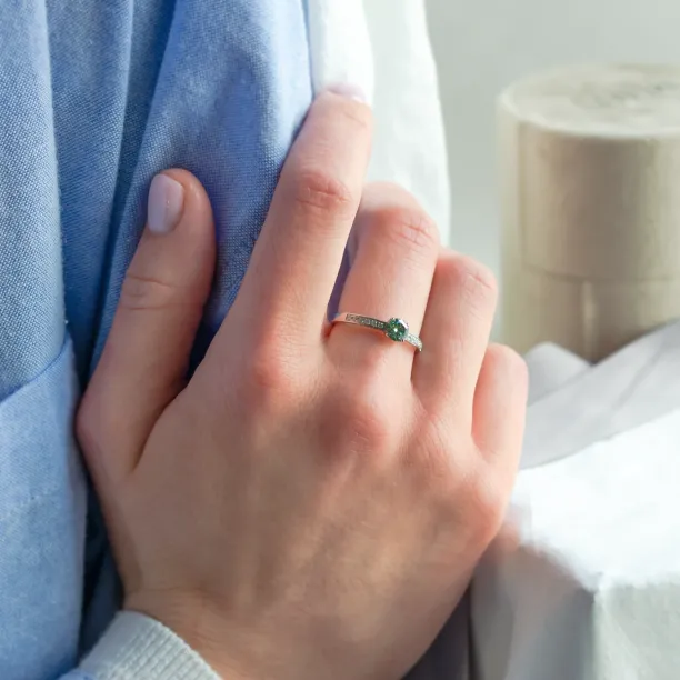 Gold teal moissanite ring with side moissanites CAPRI Image