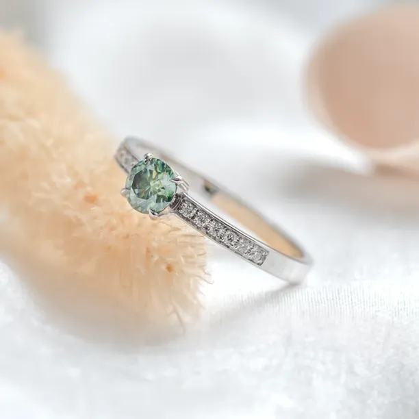 Gold teal moissanite ring with side moissanites CAPRI Image