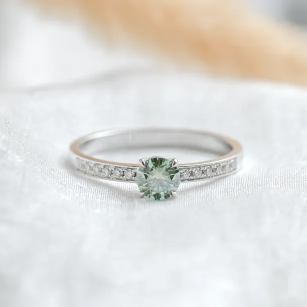 Gold teal moissanite ring with side moissanites CAPRI Image