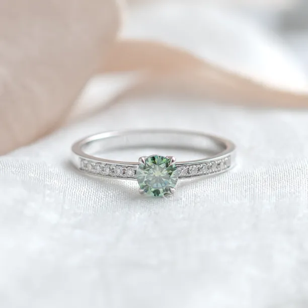 Gold teal moissanite ring with side moissanites CAPRI Image