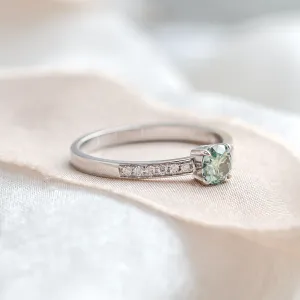 Gold teal moissanite ring with side moissanites CAPRI Thumbnail