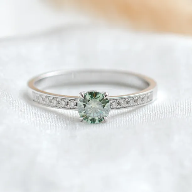 Gold teal moissanite ring with side moissanites CAPRI Image