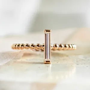 Beaded ball engagement ring with baguette moissanite ECLA