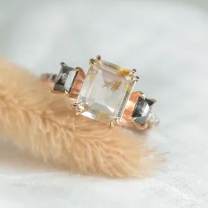 Vintage ring with rutilated quartz and salt and pepper diamonds FRANCI Thumbnail
