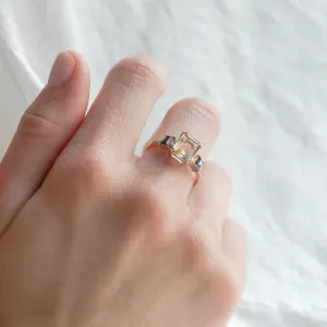 Vintage ring with rutilated quartz and salt and pepper diamonds FRANCI Thumbnail