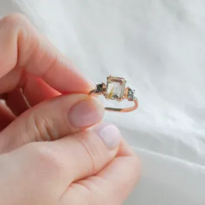 Vintage ring with rutilated quartz and salt and pepper diamonds FRANCI Thumbnail