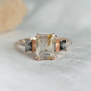 Vintage ring with rutilated quartz and salt and pepper diamonds FRANCI Thumbnail