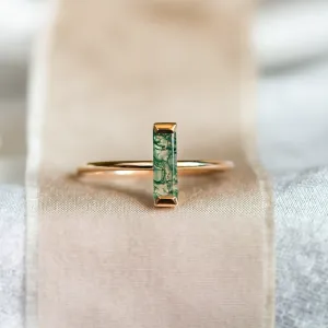 Minimalist moss agate ring HERMIONE Thumbnail