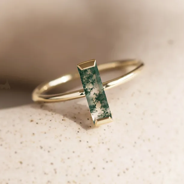 Minimalist moss agate ring HERMIONE Image