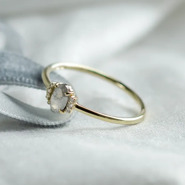 Vintage engagement ring with salt and pepper diamond and classic diamonds KYLA Image