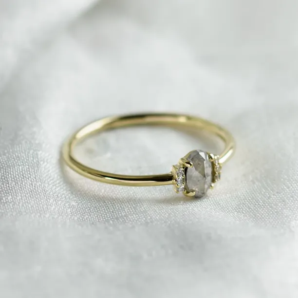 Vintage engagement ring with salt and pepper diamond and classic diamonds KYLA Image