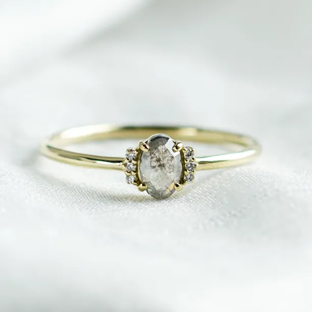 Vintage engagement ring with salt and pepper diamond and classic diamonds KYLA Image