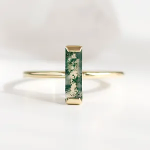Minimalist moss agate ring HERMIONE