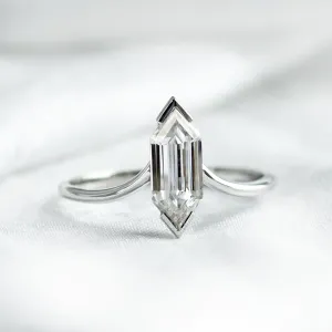 Unusual geometric ring with long hexagon cut moissanite ANYA