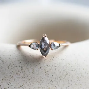 Unusual vintage engagement ring with salt and pepper diamonds RHEA