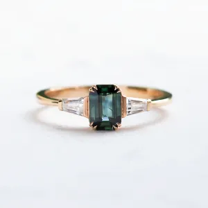 Estate emerald cut sapphire and baguette diamond ring JENNA