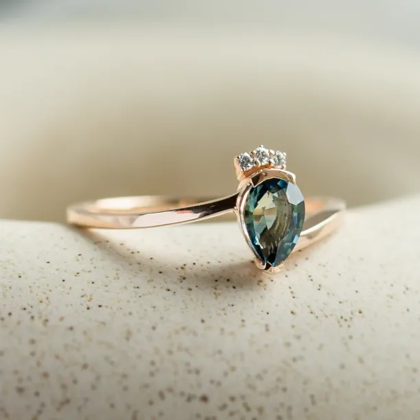 Unique ring with teal sapphire and diamonds LEAH Image