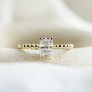 Engagement beaded ball ring with radiant moissanite CLEA