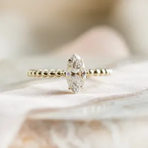 Engagement beaded ball ring with marquise moissanite BRYCE