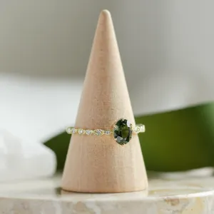 Vintage engagement ring with green sapphire and diamonds MADDIE Thumbnail