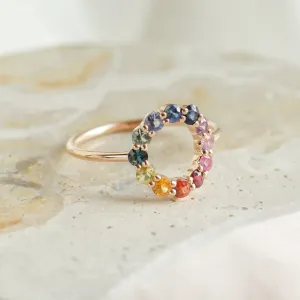Unusual multi gemstone ring with sapphires RAINBOW Thumbnail