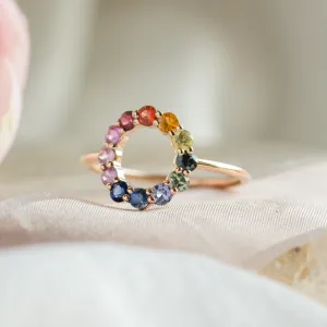 Unusual multi gemstone ring with sapphires RAINBOW Thumbnail
