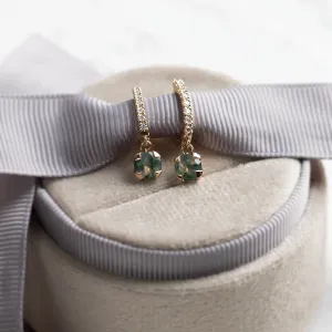 Gold dangle earrings with moss agates and diamonds MARLOW Thumbnail