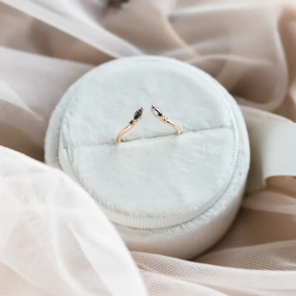 Gold open ring with salt and pepper diamonds ADA Image