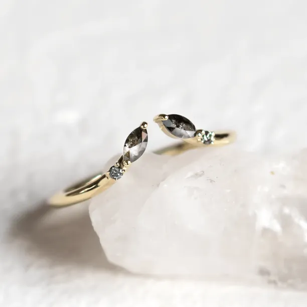Gold open ring with salt and pepper diamonds ADA Image