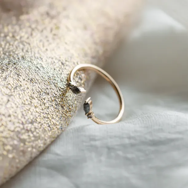 Gold open ring with salt and pepper diamonds ADA Image