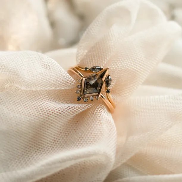 Gold open ring with salt and pepper diamonds ADA Image