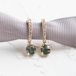 Gold dangle earrings with moss agates and diamonds MARLOW