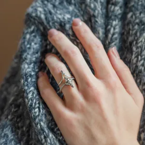 Curved gold ring with salt and pepper diamond LEILA Thumbnail