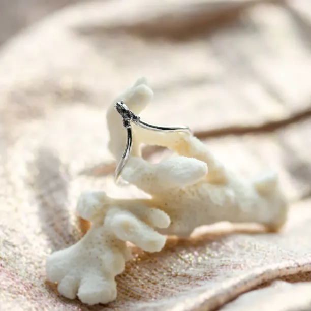 Curved gold ring with salt and pepper diamond LEILA Image