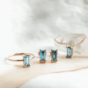 Gold jewellery set with blue topaz GENEVA Thumbnail