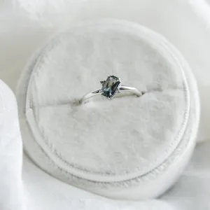 Gold ring with radiant teal sapphire and side diamonds JOY Thumbnail