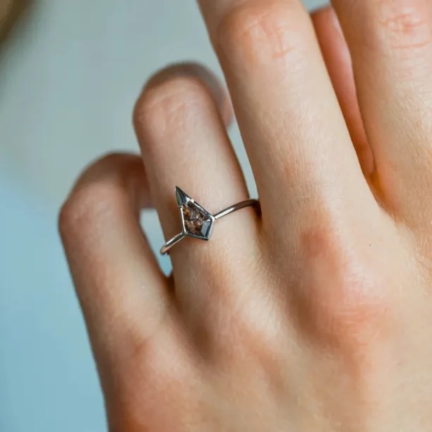 Unusual ring with kite salt and pepper diamond PISTE Image