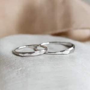 Irregular hammered wedding rings OSAKA