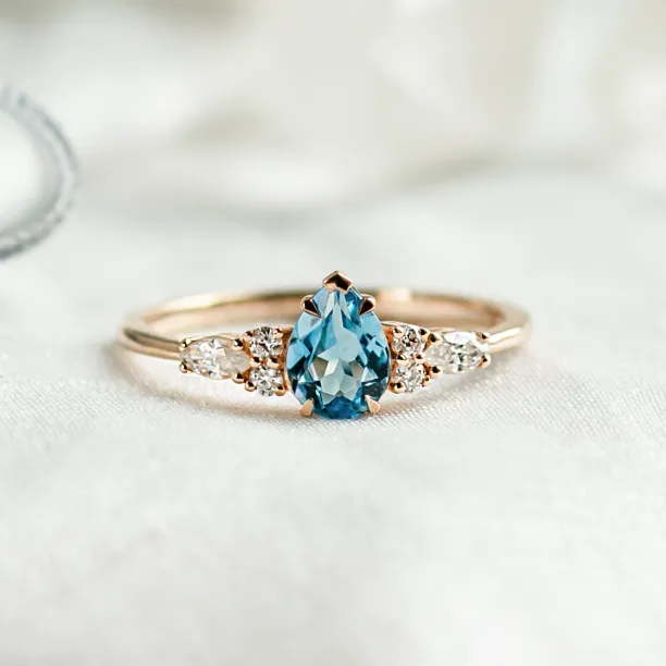 Gold ring with topaz and moissanites ASTROS Image