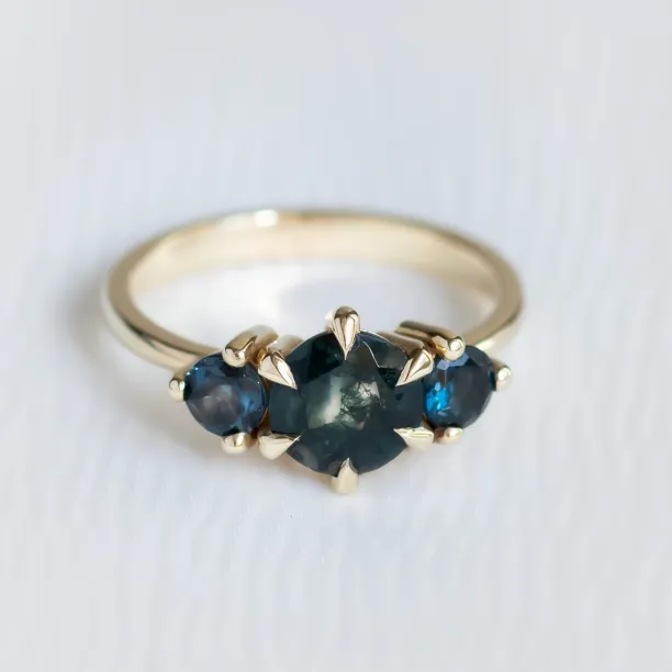 Gold ring with moss agate and blue topaz SYLT Image